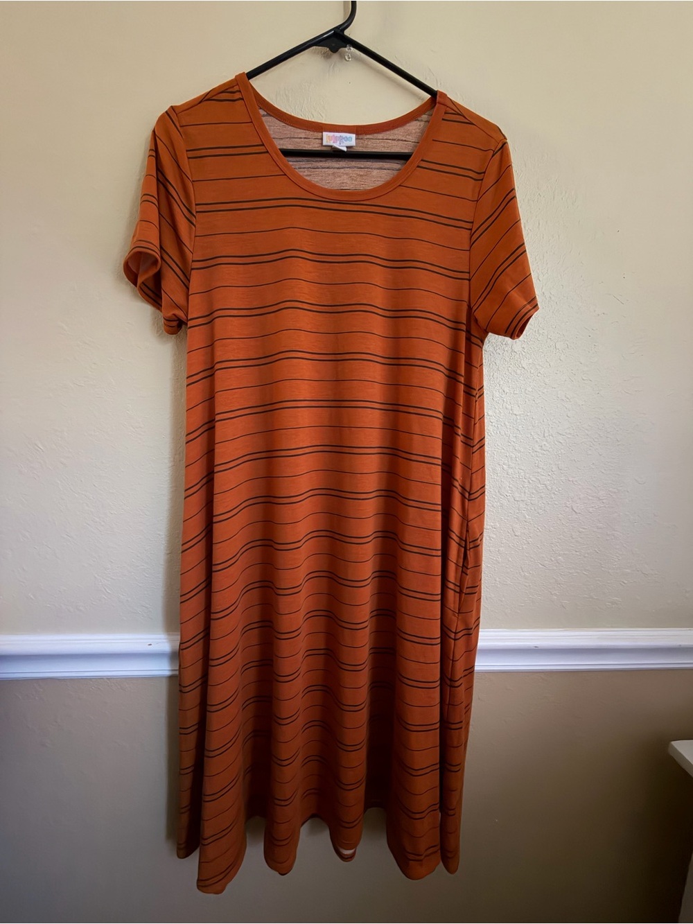 LuLaRoe Orange Striped Midi T-Shirt Dress